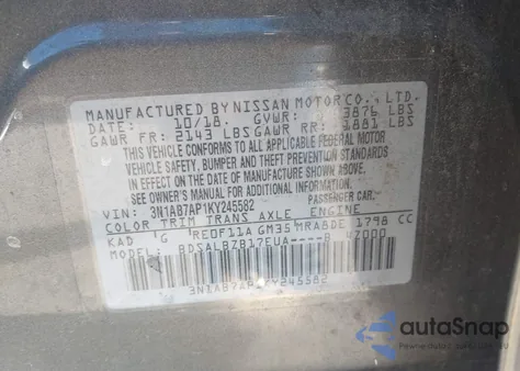 2019 Nissan Sentra S z USA, uszkodzony, nr VIN 3N1AB7AP1KY245582